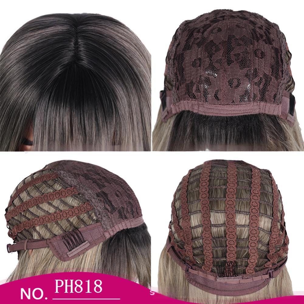 Fiber wig for women with straight hair, evenly parted bangs