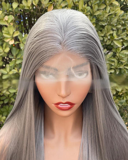 Synthetic lace frontal color wig straight---13*4---dark gray color---pay 1 get 2