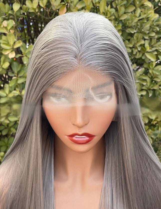 Synthetic lace frontal color wig straight---13*4---dark gray color---pay 1 get 2