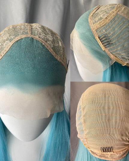 Synthetic lace frontal color wig straight---13*4---cyan-blue color---pay 1 get 2