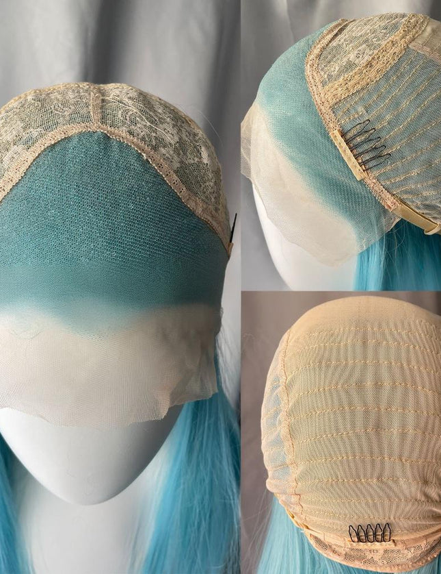 Synthetic lace frontal color wig straight---13*4---cyan-blue color---pay 1 get 2
