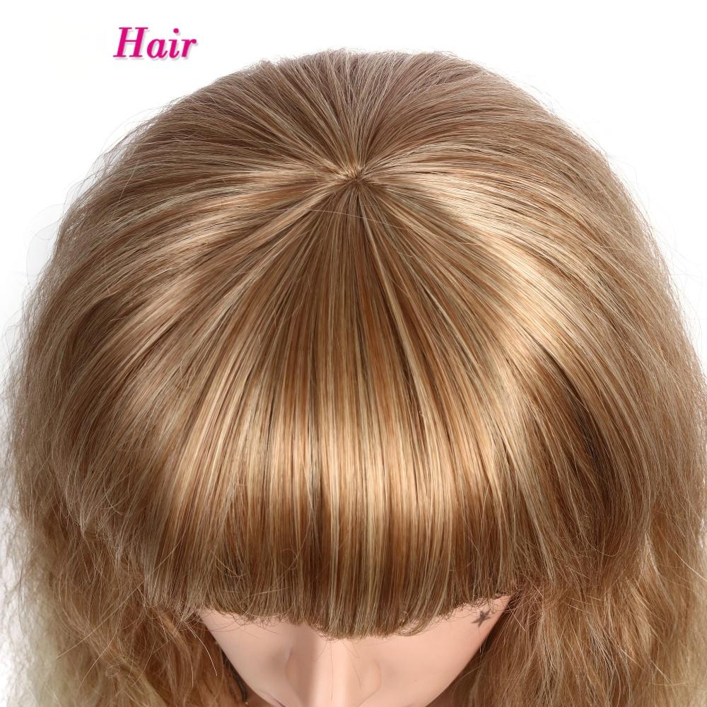 Fiber blonde brown, straight bangs, fluffy corn perm wigs
