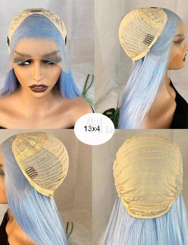 Synthetic lace frontal color wig straight---13*4---blue sky color--pay 1 get 2