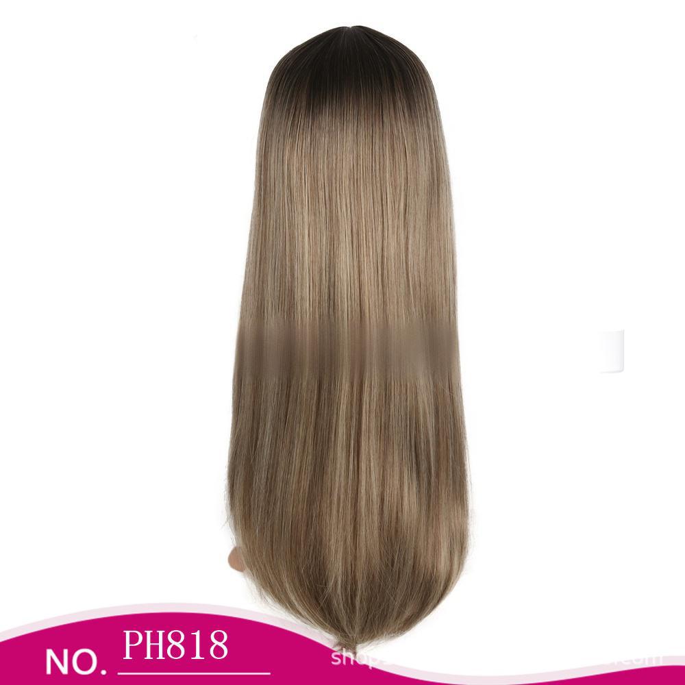 Fiber wig for women with straight hair, evenly parted bangs