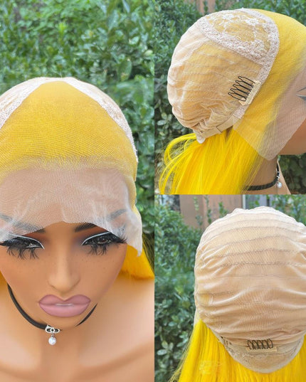 Synthetic lace frontal color wig straight---13*4--- yellow color---pay 1 get 2