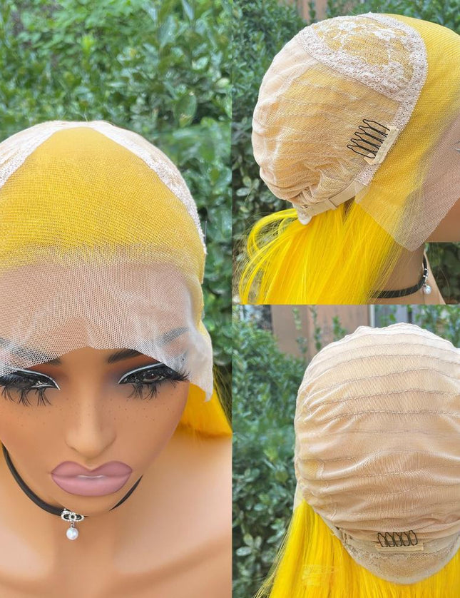 Synthetic lace frontal color wig straight---13*4--- yellow color---pay 1 get 2