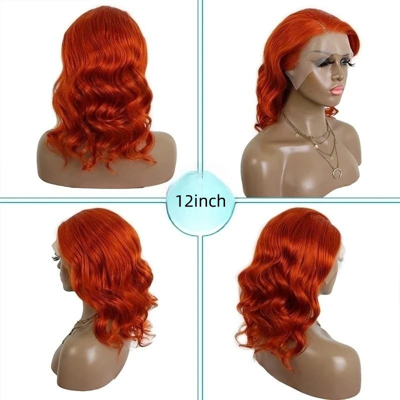 Big curl Wave burnt 350 Hair Color 13x4，Transparent Lace Frontal 100% Virgin Human Hair Wig 180% density