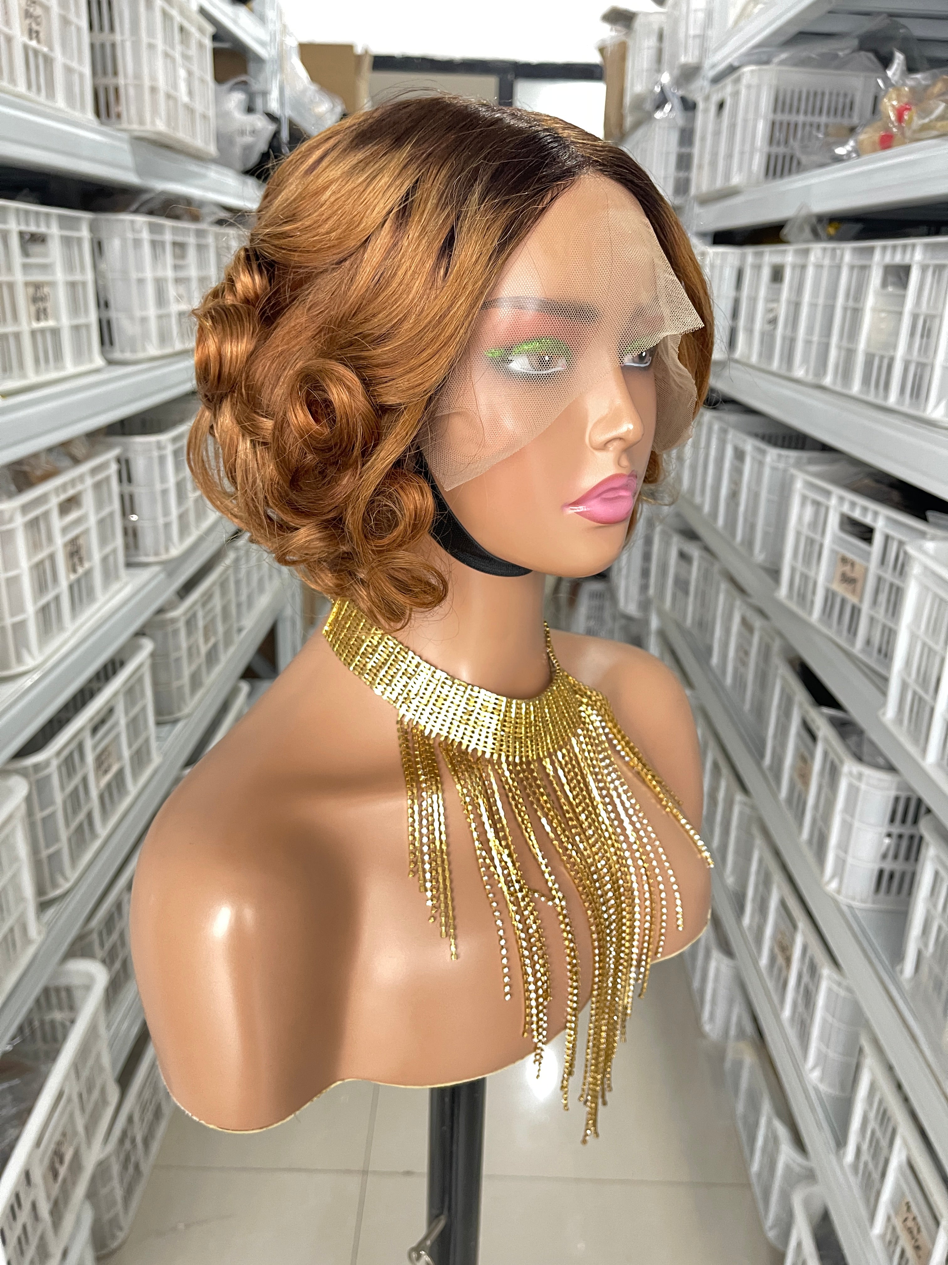 1B/30 egg curl  Bob Wig 13x4 Lace Front 100% Virgin Human Hair