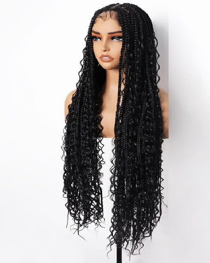 Synthetic Long Bohemian Braided Wigs Boho Box Braid Wigs for Black Women Twisted Braids Full Lace Braided Wigs with Baby Hair