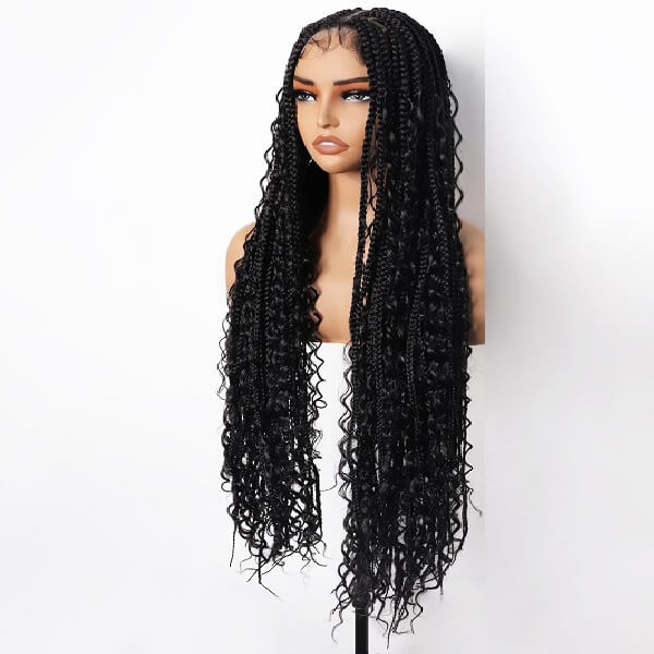 Synthetic Long Bohemian Braided Wigs Boho Box Braid Wigs for Black Women Twisted Braids Full Lace Braided Wigs with Baby Hair
