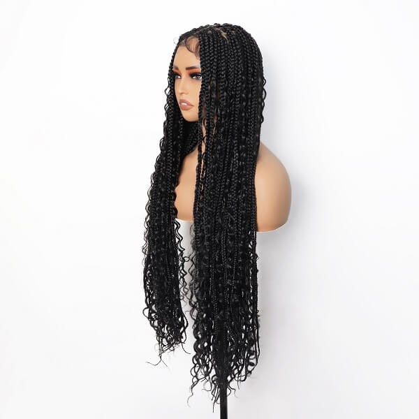 Synthetic Long Bohemian Braided Wigs Boho Box Braid Wigs for Black Women Twisted Braids Full Lace Braided Wigs with Baby Hair