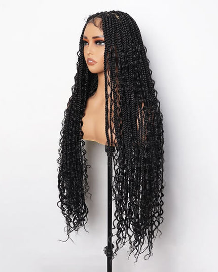Synthetic Long Bohemian Braided Wigs Boho Box Braid Wigs for Black Women Twisted Braids Full Lace Braided Wigs with Baby Hair