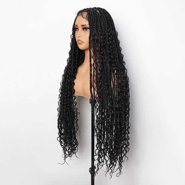 Synthetic Long Bohemian Braided Wigs Boho Box Braid Wigs for Black Women Twisted Braids Full Lace Braided Wigs with Baby Hair