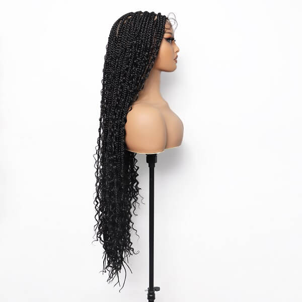 Synthetic Long Bohemian Braided Wigs Boho Box Braid Wigs for Black Women Twisted Braids Full Lace Braided Wigs with Baby Hair