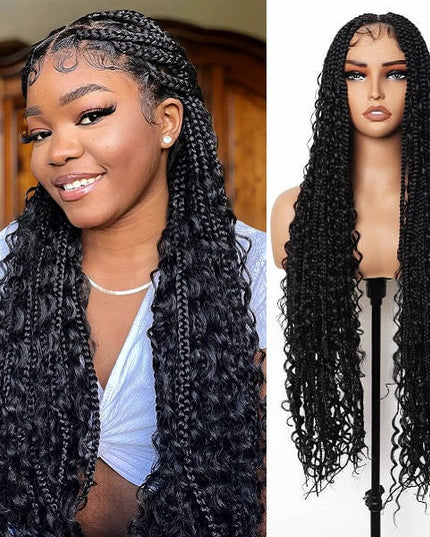 Synthetic Long Bohemian Braided Wigs Boho Box Braid Wigs for Black Women Twisted Braids Full Lace Braided Wigs with Baby Hair