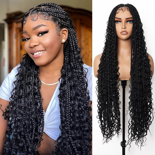 Synthetic Long Bohemian Braided Wigs Boho Box Braid Wigs for Black Women Twisted Braids Full Lace Braided Wigs with Baby Hair