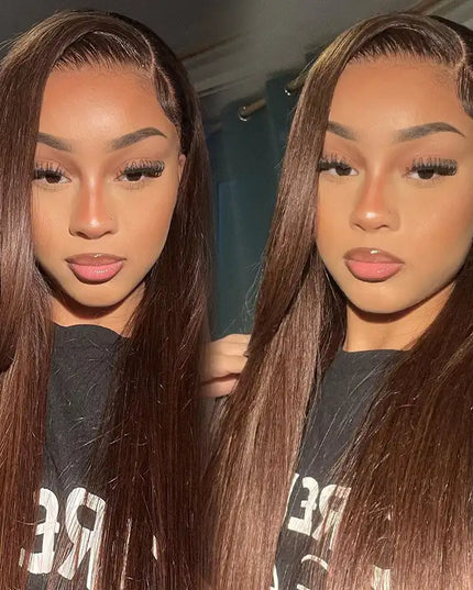 straight brown color 4x4，5x5 Lace closure 100% Virgin Human Hair Wig 15A