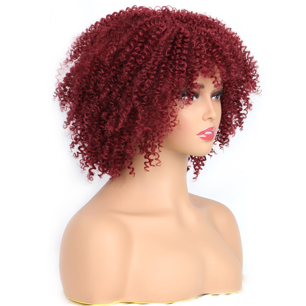 Fiber Small Roll Afro Kinky Curly Wig Short Fluffy-- Color bug
