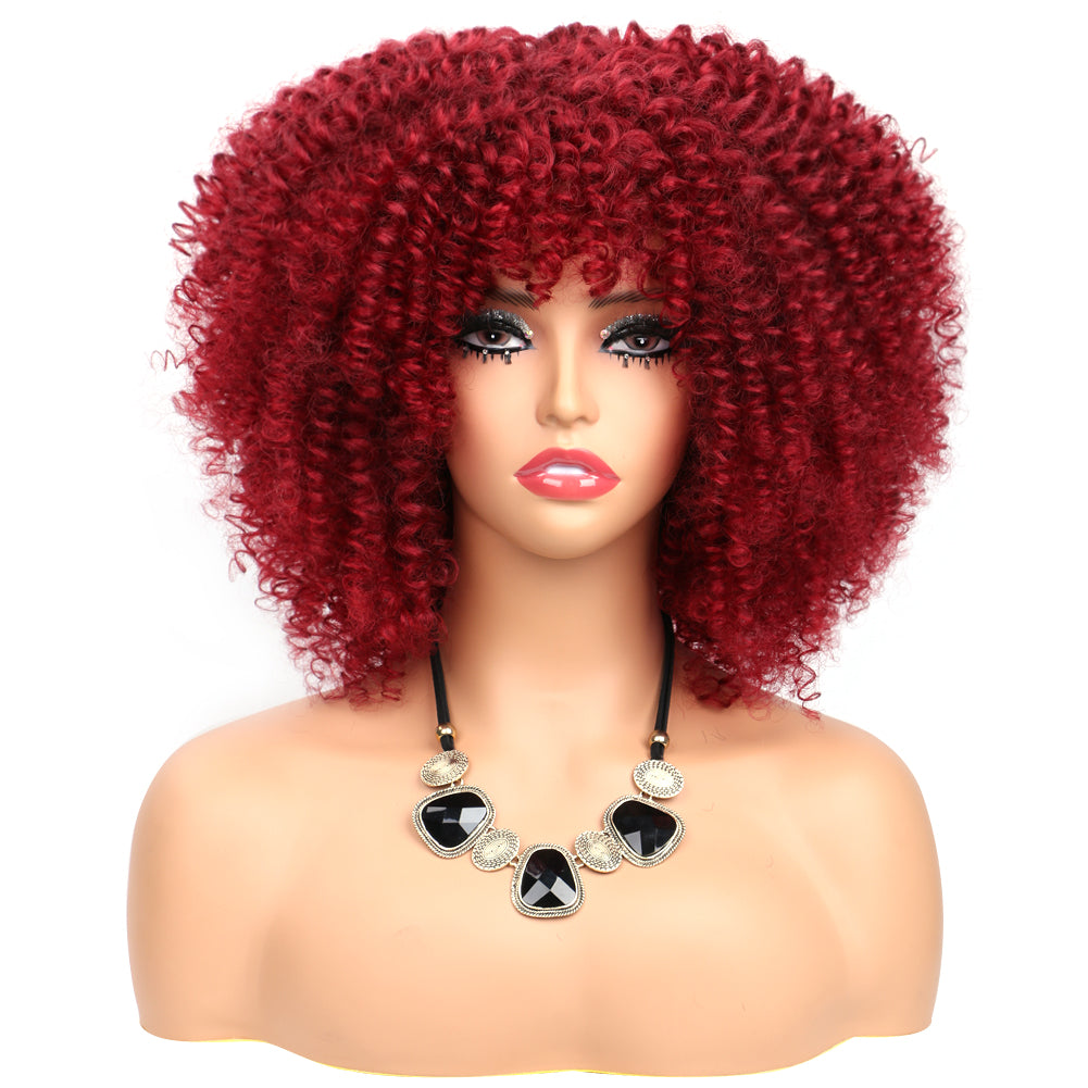 Fiber Small Roll Afro Kinky Curly Wig Short Fluffy-- Color bug