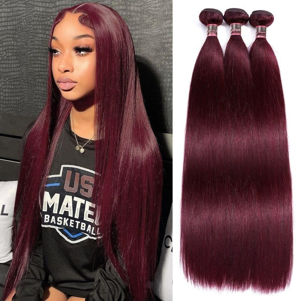 Straight burgundy 12A Virgin Hair bundles  1PC