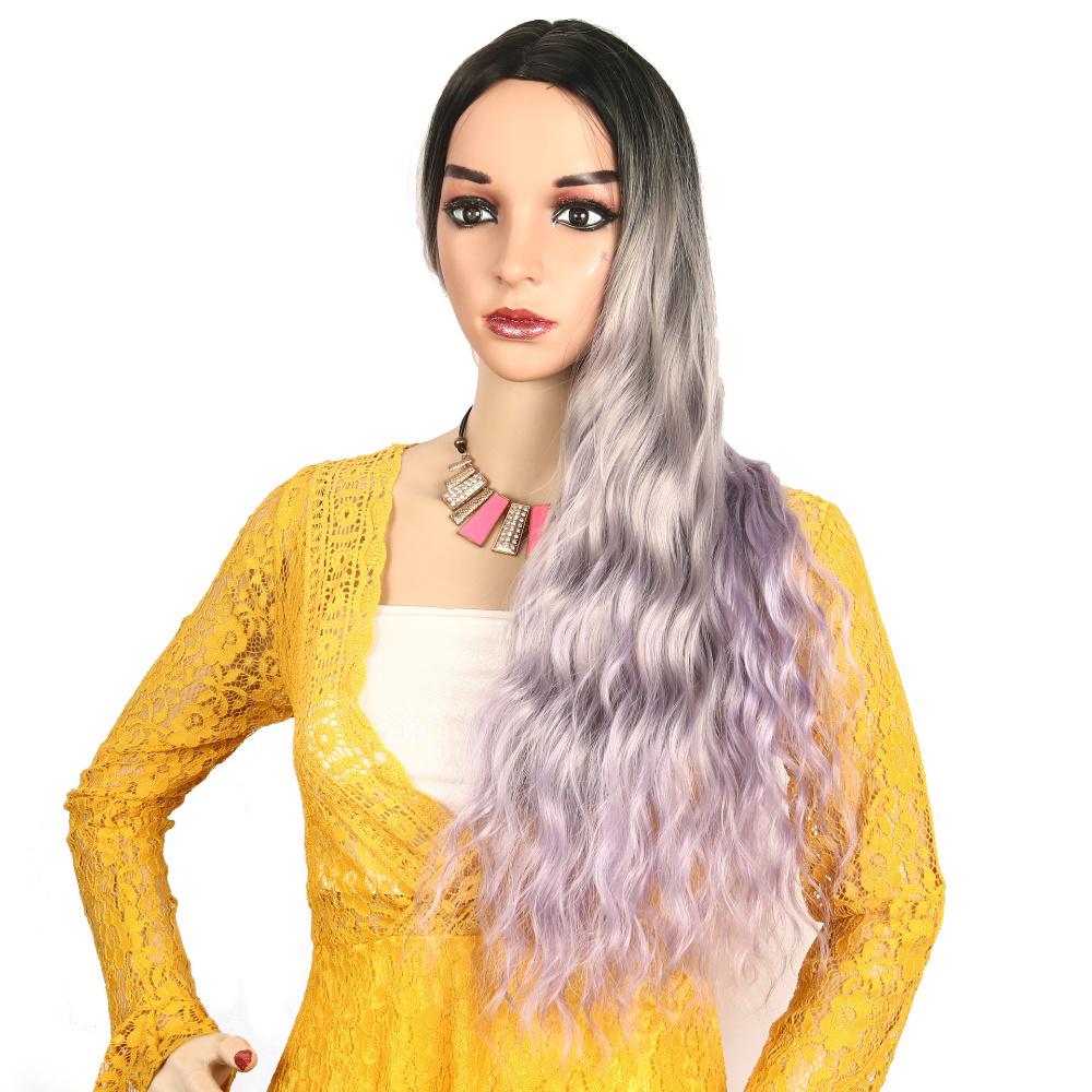 Long fiber wig female three-color gradient water ripple