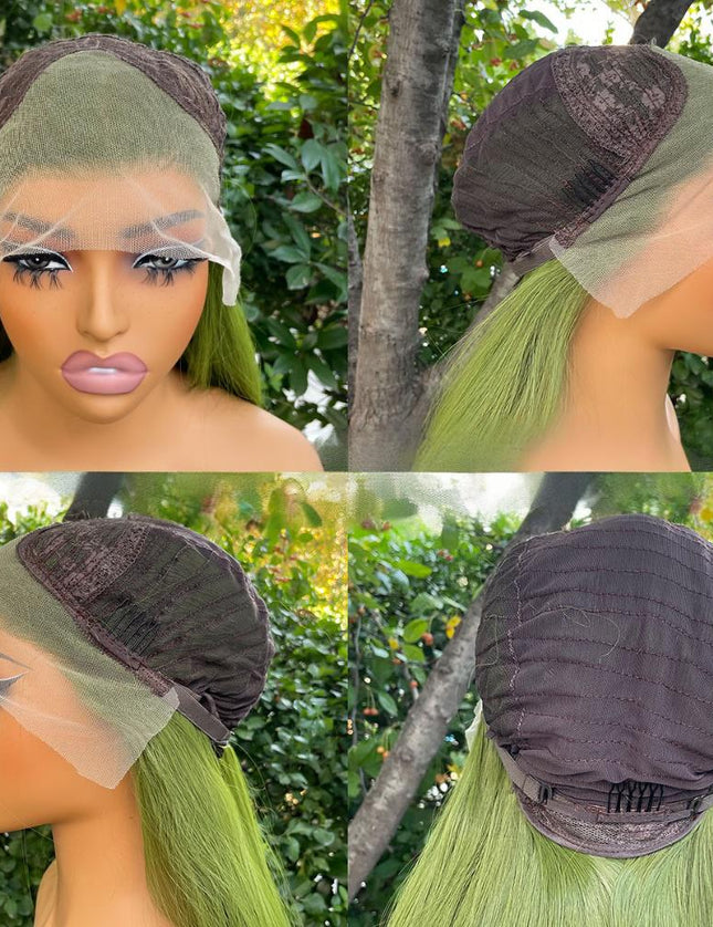 Synthetic lace frontal color wig---13*4---yellow-green color---- pay 1 get 2