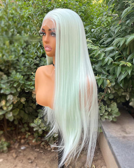 Synthetic lace frontal color wig straight---13*4---white-green color---pay 1 get 2