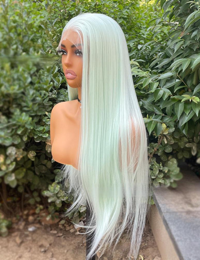 Synthetic lace frontal color wig straight---13*4---white-green color---pay 1 get 2