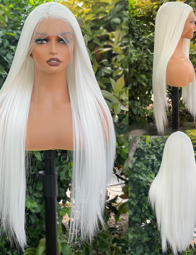 Fiber lace frontal color wig straight---13*4---White color---pay 1 get 2
