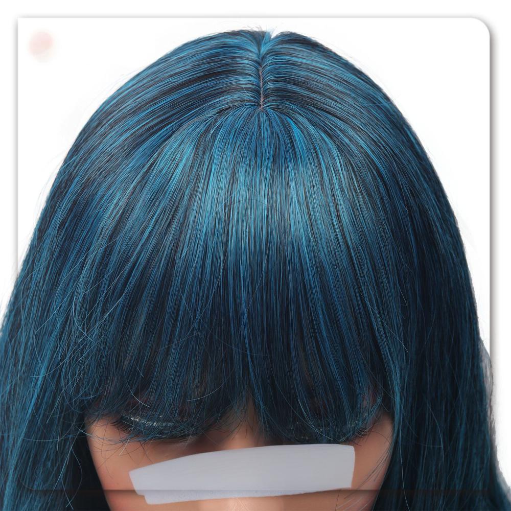 Fiber long wig omrbe green color