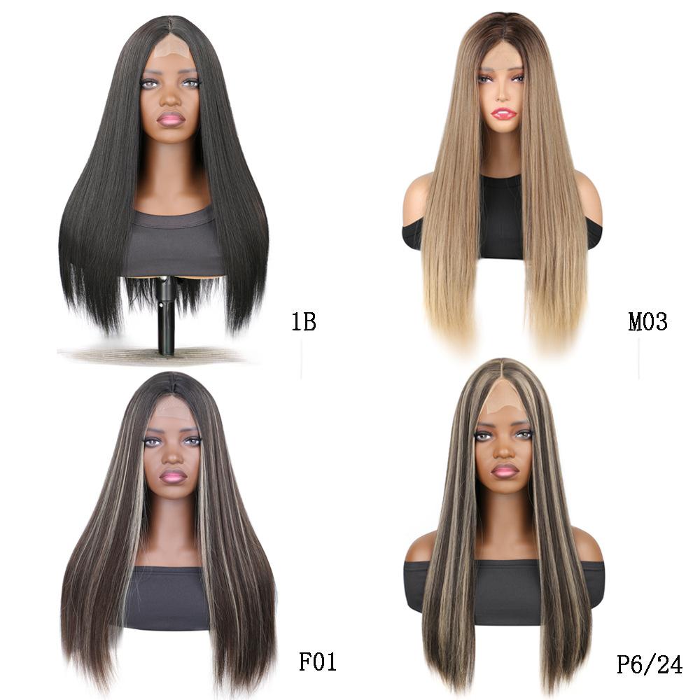 Synthetic fiber lace wig straight