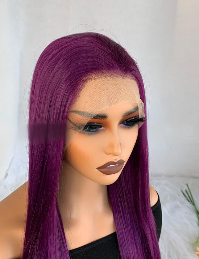 Synthetic lace frontal color wig straight---13*4---aubergine purple color--pay 1 get 2