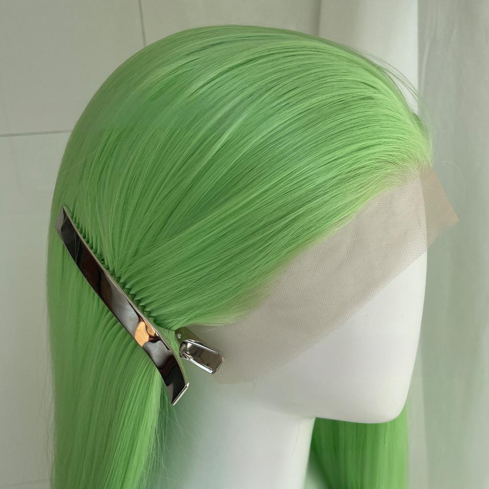 Peluca de color frontal de encaje de fibra recta---13*4---color verde claro