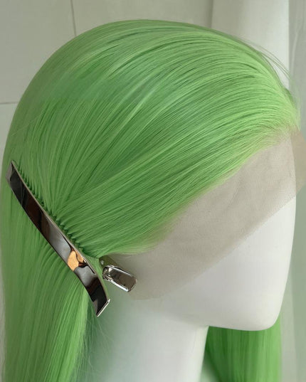 Synthetic lace frontal color wig straight---13*4---light green color--pay 1 get 2