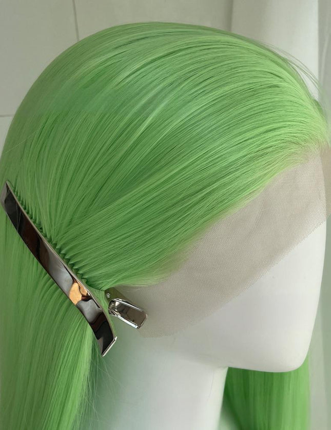 Synthetic lace frontal color wig straight---13*4---light green color--pay 1 get 2