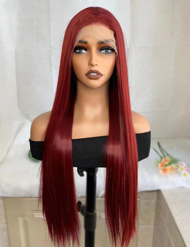 Synthetic lace frontal color wig straight---13*4--- burgundy color--pay 1 get 2