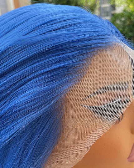Synthetic lace frontal color wig straight---13*4---Deep sea blue color---pay 1 get 2