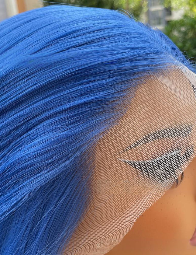 Synthetic lace frontal color wig straight---13*4---Deep sea blue color---pay 1 get 2