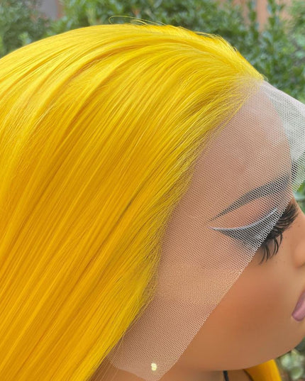 Synthetic lace frontal color wig straight---13*4--- yellow color---pay 1 get 2