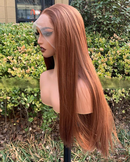 Synthetic lace frontal color wig straight---13*4---coppery brown color--pay 1 get 2