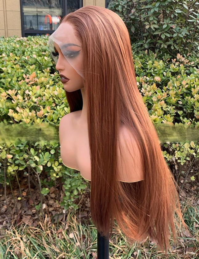 Synthetic lace frontal color wig straight---13*4---coppery brown color--pay 1 get 2