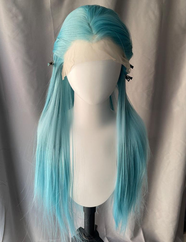 Synthetic lace frontal color wig straight---13*4---cyan-blue color---pay 1 get 2
