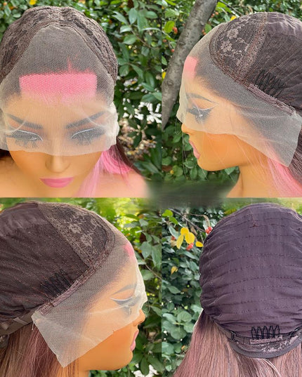 Synthetic lace frontal color wig straight---13*4---highlight pink and brown color--pay 1 get 2