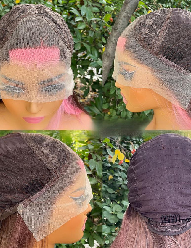 Synthetic lace frontal color wig straight---13*4---highlight pink and brown color--pay 1 get 2