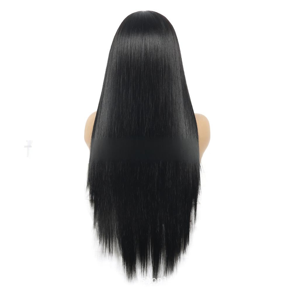 Long straight fiber wig with ice headband for women