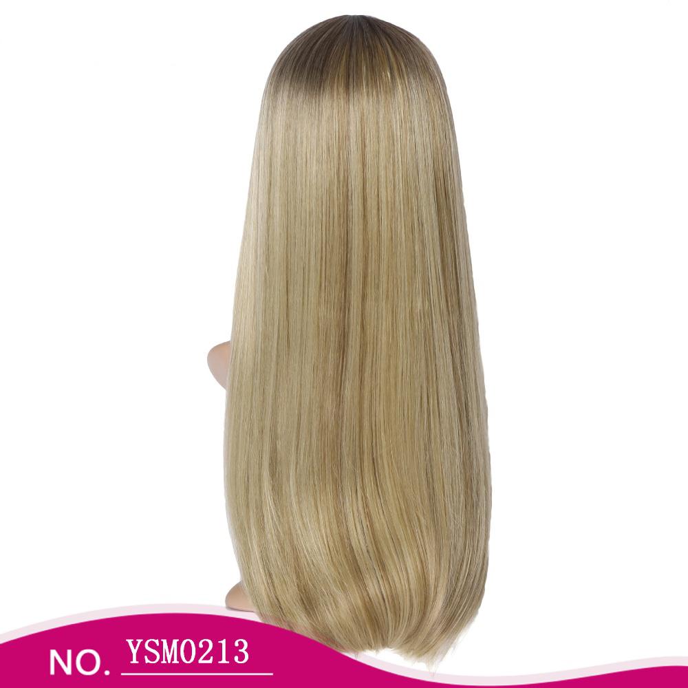 Fiber Wig with bangs gradient blonde brown rose mesh