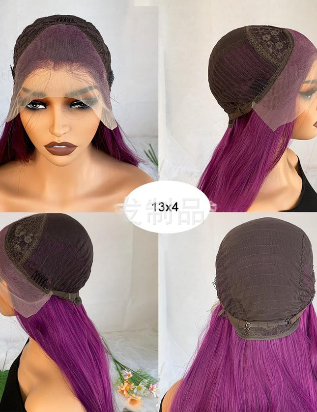 Synthetic lace frontal color wig straight---13*4---aubergine purple color--pay 1 get 2
