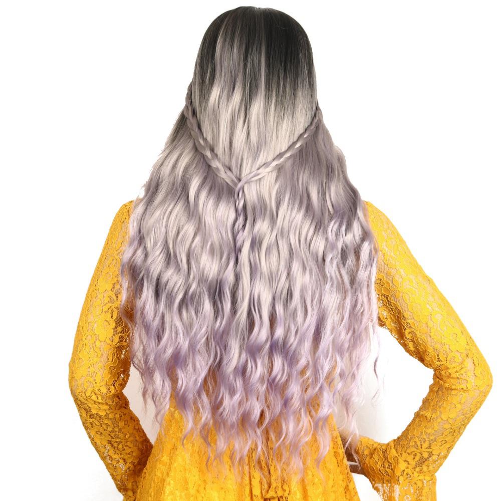 Long fiber wig female three-color gradient water ripple