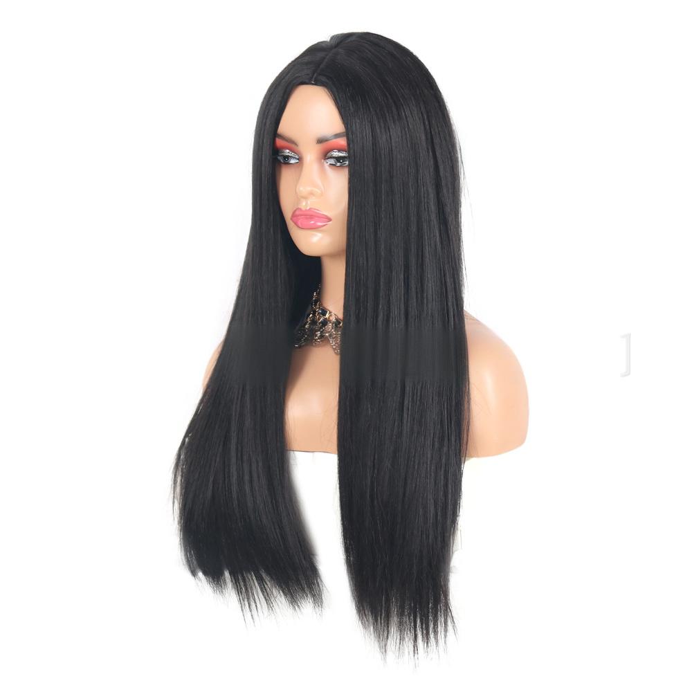 Fiber Black Long Straight wig