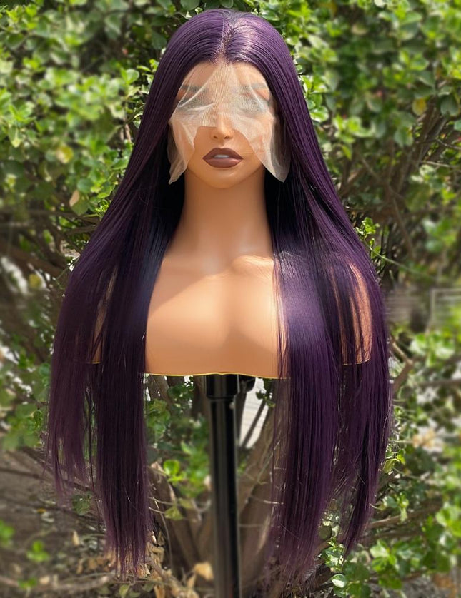 Synthetic lace frontal color wig---13*4---Purple color